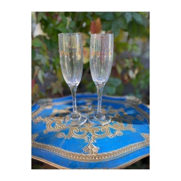 Vintage Millenium 2000 Y2K Champagne Glasses Gold Lettering Set of 2 - Picture 2 of 7